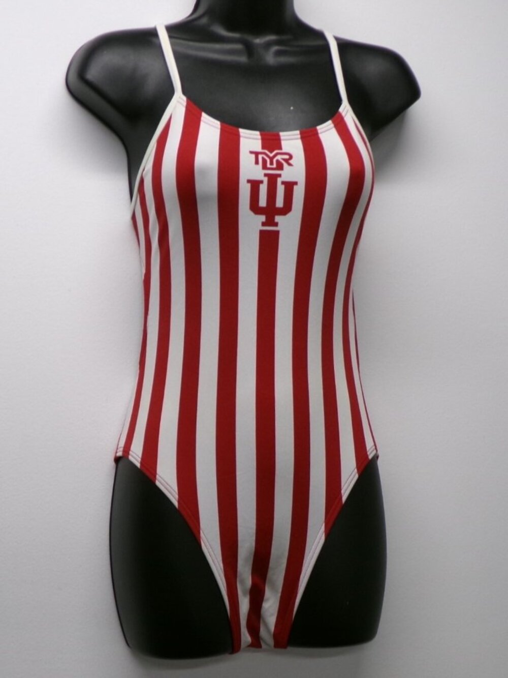 TYR Red & White Stripe IU Indiana University Hoosiers One Piece Swim Suit sz 30